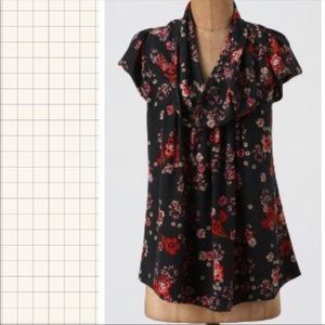 ANTHROPOLOGIE Floral Silk Button Cowl Neck Blouse